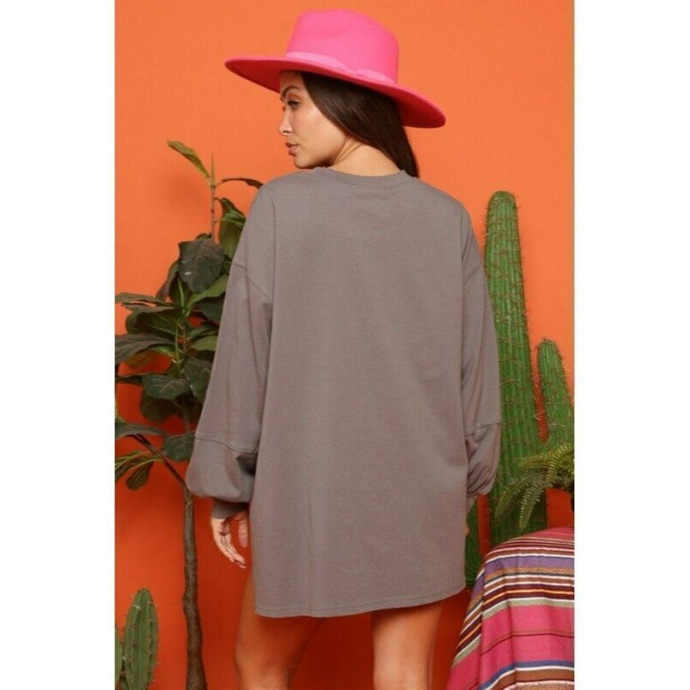 Fantastic Fawn Charcoal Yeehaw Star Sequin Patch Knit Western Top IFKT51844-04 - Picture 8 of 12